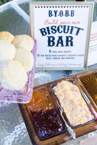 DIY Biscuit bar, featuring Hickory Farms ham, cheeses, sausage, mustards and homemade Hickory Farms Farmhouse Cheddar Pimento cheese.
